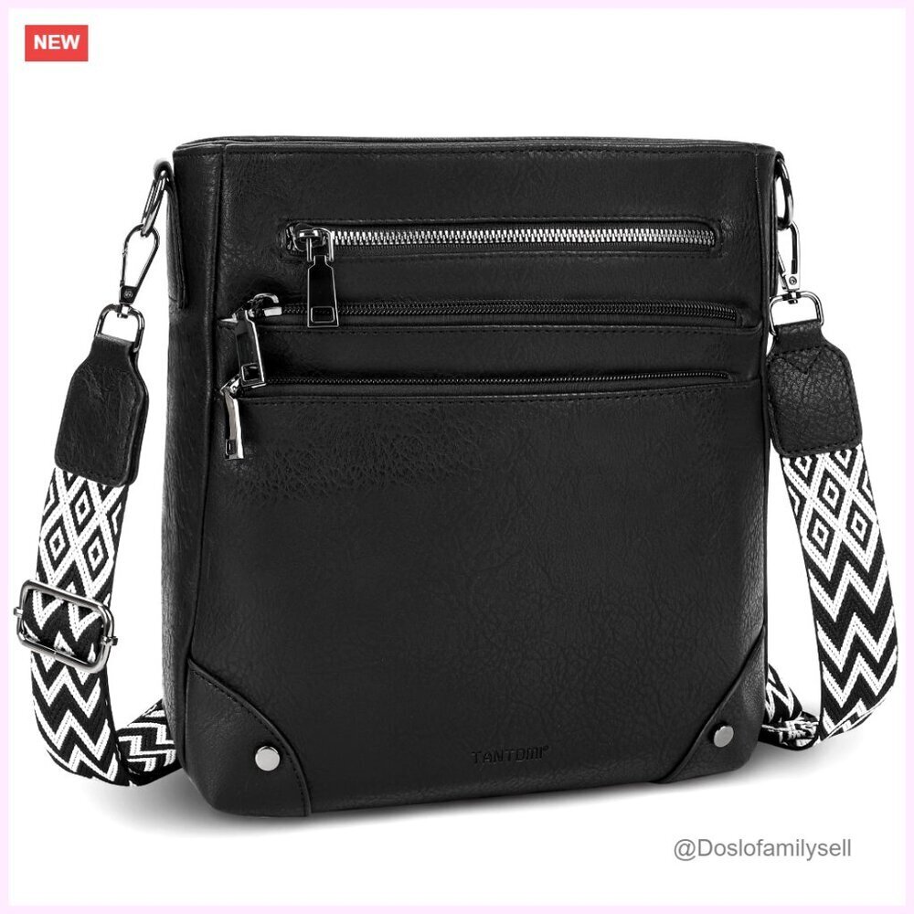 Medium Vegan Leather Crossbody Bag with Adjustable Strap Multi-Pocket